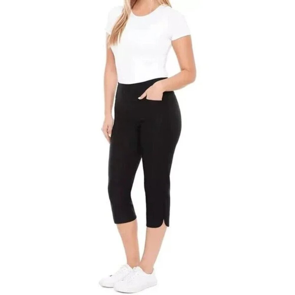 NWT S.C. & Co. Women's Black Pull On Slim Stretch Capri Tummy Control Pockets